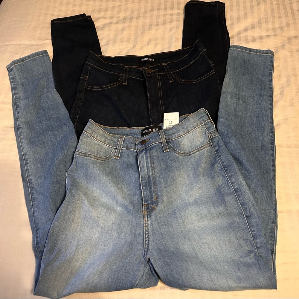 Fashion Nova Women's Skinny Jeans - Dark Blue and Light Blue